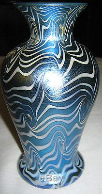 Antique Durand Blue Swirl King Tut Art Deco Flower Garden Glass Urn Plant Vase