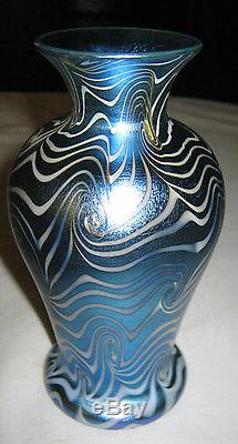 Antique Durand Blue Swirl King Tut Art Deco Flower Garden Glass Urn Plant Vase