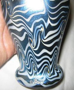 Antique Durand Blue Swirl King Tut Art Deco Flower Garden Glass Urn Plant Vase