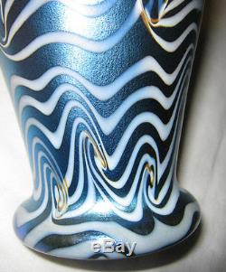 Antique Durand Blue Swirl King Tut Art Deco Flower Garden Glass Urn Plant Vase