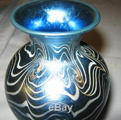 Antique Durand Blue Swirl King Tut Art Deco Flower Garden Glass Urn Plant Vase