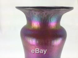Antique Early Loetz Highly Iridescent Vase in Violets, Greens, Purples, Blues