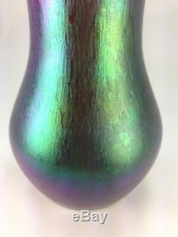 Antique Early Loetz Highly Iridescent Vase in Violets, Greens, Purples, Blues