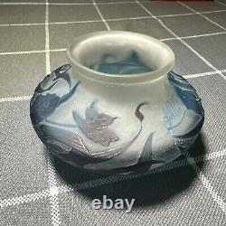 Antique Emile Galle Cameo Glass Blue Cabinet Vase