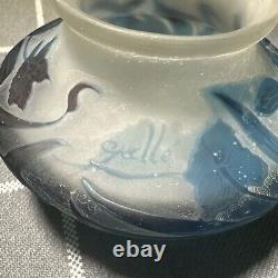 Antique Emile Galle Cameo Glass Blue Cabinet Vase