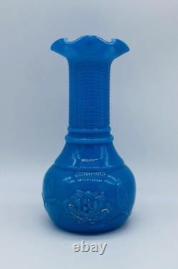 Antique FRENCH Blue Opaline Glass Vase Embossed