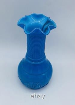 Antique FRENCH Blue Opaline Glass Vase Embossed