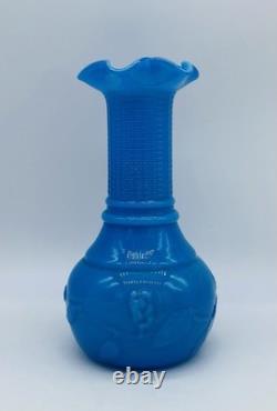 Antique FRENCH Blue Opaline Glass Vase Embossed
