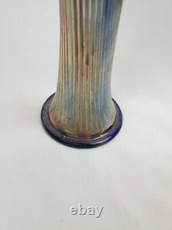 Antique Fenton Glass Cobalt Carnival Tulip Vase In Fine Ribbed Pattern AS IS