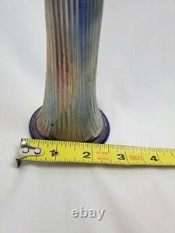 Antique Fenton Glass Cobalt Carnival Tulip Vase In Fine Ribbed Pattern AS IS