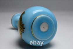 Antique French Blue Opaline Glass Portrait Vase with Angel