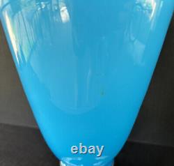 Antique French Blue Opaline Glass Vase 15 Gold Rim