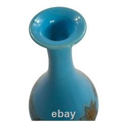 Antique French Gold Gilt Blue Opaline Glass Vase Baccarat Style