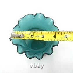 Antique French Mon Joye Legras Teal Blue Enameled Floral Art Glass Vase 1800s