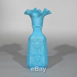 Antique French Opaline Blue Milk Glass Vase, Fauns and Roses, Signed Portieux