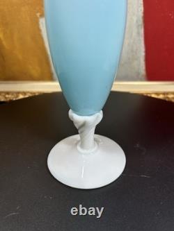 Antique French Opaline Glass Vase Blue & White 39 cm 19th Century