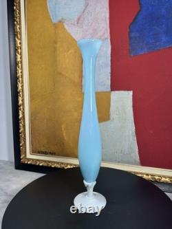Antique French Opaline Glass Vase Blue & White 39 cm 19th Century