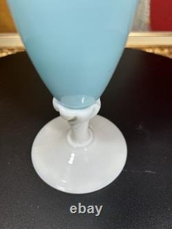 Antique French Opaline Glass Vase Blue & White 39 cm 19th Century