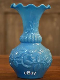 Antique French blue opaline vase sky blue milk glass
