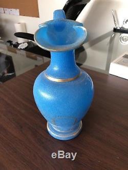 Antique Hand Painted glass Turquoise / blue French Opaline Glass Vase Jug