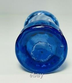 Antique Handmade Pontiled Blue Glass Small Mini Vase Swirl Design