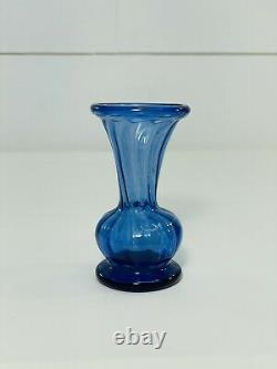Antique Handmade Pontiled Blue Glass Small Mini Vase Swirl Design