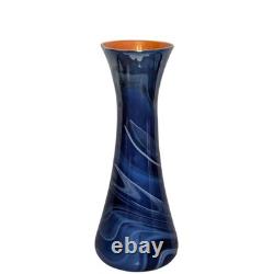 Antique Imperial Glass Free Hand Art Deco Blue Swirl Lustre Vase 8.25 inch 1925