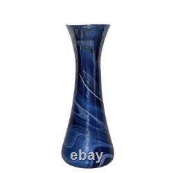 Antique Imperial Glass Free Hand Art Deco Blue Swirl Lustre Vase 8.25 inch 1925