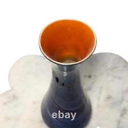 Antique Imperial Glass Free Hand Art Deco Blue Swirl Lustre Vase 8.25 inch 1925