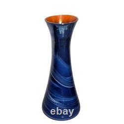 Antique Imperial Glass Free Hand Art Deco Blue Swirl Lustre Vase 8.25 inch 1925