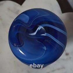 Antique Imperial Glass Free Hand Art Deco Blue Swirl Lustre Vase 8.25 inch 1925