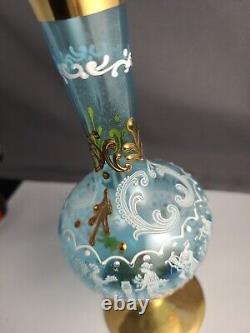 Antique Italy Blue Gold Hand Painted Glass Vase