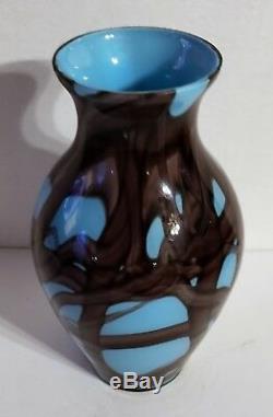 Antique Kralik Czechoslovakia Turquoise Blue Purple Vein Art Deco Art Glass Vase