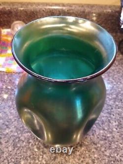 Antique Kralik Teal eggshell silberiris Dimpled Vase 9 Rare color XL