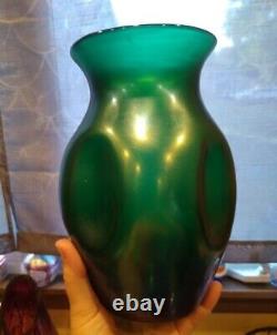 Antique Kralik Teal eggshell silberiris Dimpled Vase 9 Rare color XL