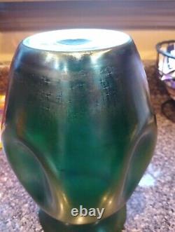 Antique Kralik Teal eggshell silberiris Dimpled Vase 9 Rare color XL