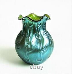 Antique LOETZ Neptun Silberiris Blue Green Iridescent Art Glass Vase