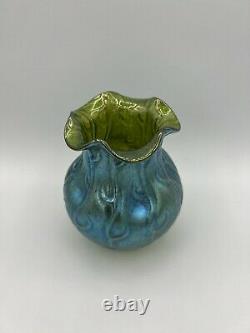 Antique LOETZ Neptun Silberiris Blue Green Iridescent Art Glass Vase