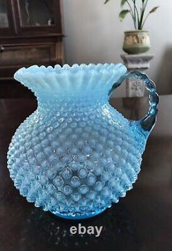 Antique Large Blue Hobnail Pitcher or Vase 8