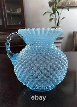 Antique Large Blue Hobnail Pitcher or Vase 8