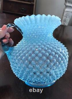 Antique Large Blue Hobnail Pitcher or Vase 8