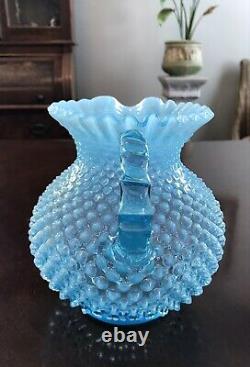 Antique Large Blue Hobnail Pitcher or Vase 8