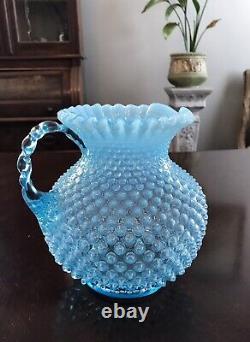 Antique Large Blue Hobnail Pitcher or Vase 8