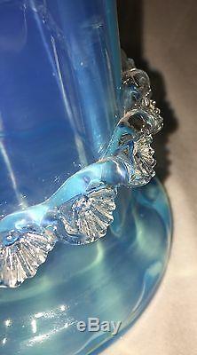 Antique Late 19th Century Hand Blown Electric Blue Vaseline Glass Vase