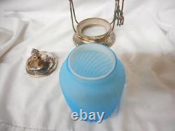 Antique Light Blue Satin Glass Swirl Pattern Victorian Pickle Castor