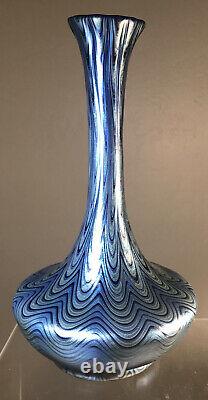 Antique Loetz Glass Footed Vase Pg 6893 9 1/2 Inches Blue Xlnt