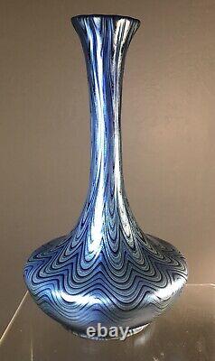 Antique Loetz Glass Footed Vase Pg 6893 9 1/2 Inches Blue Xlnt