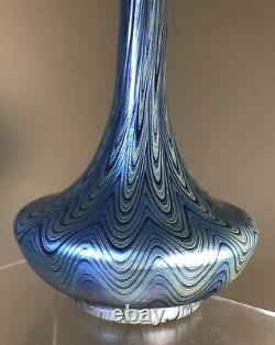 Antique Loetz Glass Footed Vase Pg 6893 9 1/2 Inches Blue Xlnt