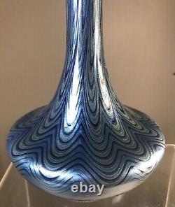 Antique Loetz Glass Footed Vase Pg 6893 9 1/2 Inches Blue Xlnt