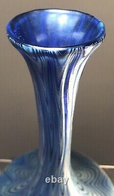 Antique Loetz Glass Footed Vase Pg 6893 9 1/2 Inches Blue Xlnt